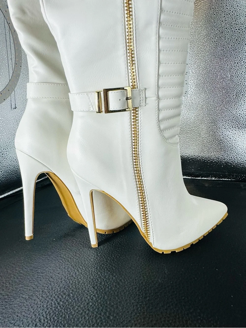 White Faux Leather Over-the-Knee Stiletto Boots